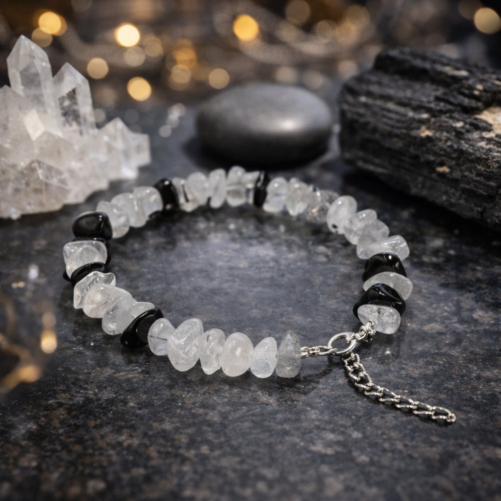 Black Rutilated Quartz Chips Bracelet Adjustable