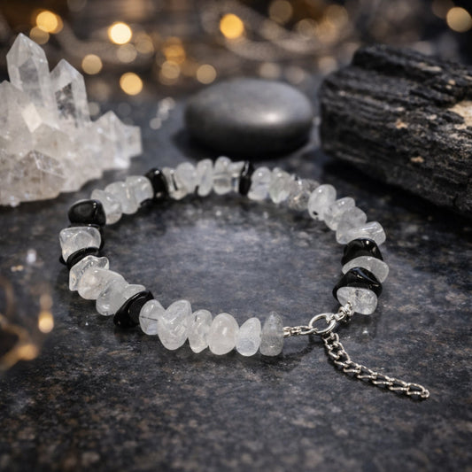 Black Rutilated Quartz Chips Bracelet Adjustable