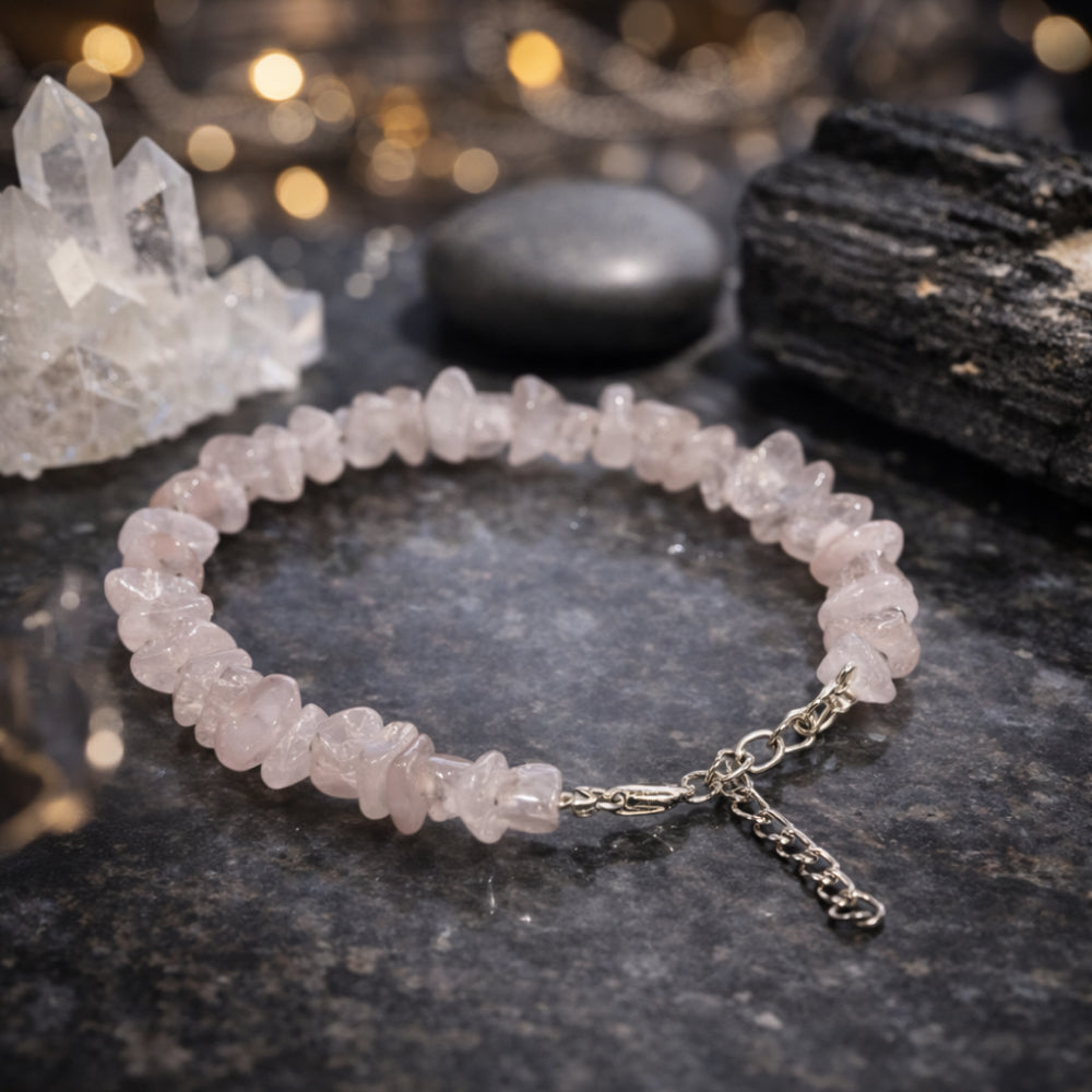 Rose Quartz Chips Bracelet Adjustable