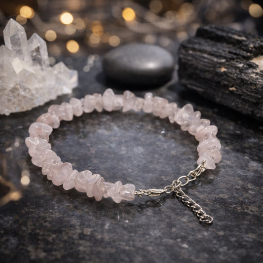 Rose Quartz Chips Bracelet Adjustable